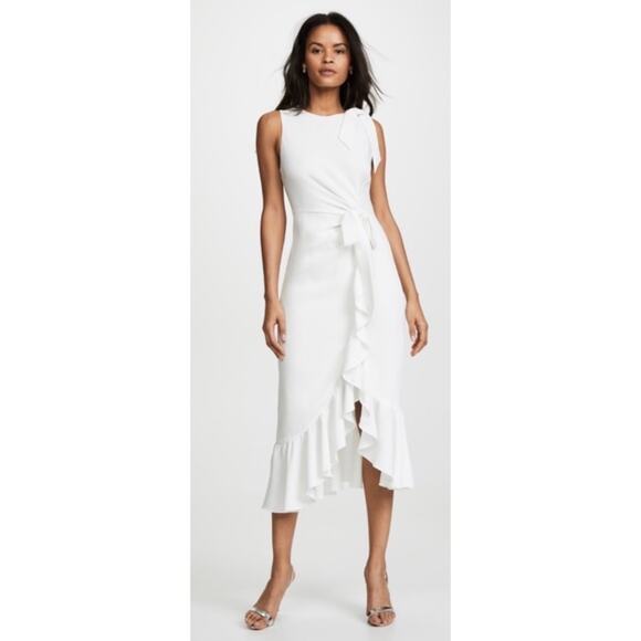 Cinq a Sept Nanon Crepe Ruffle Dress in Ivory - Picture 4 of 13